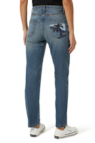 Palm-Embroidered Straight-Leg Jeans